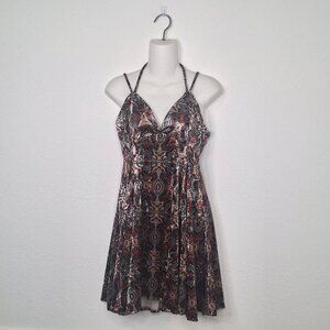 Angie Crushed Velvet Dress Sz S Floral Paisley Fairy Grunge Whimsigoth Boho 70s